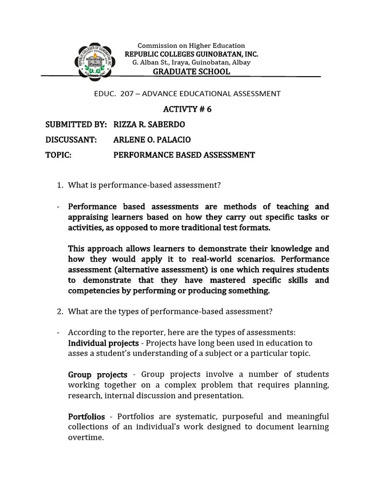 Performance-Based Assessment (Saberdo) | PDF | Educational Assessment ...