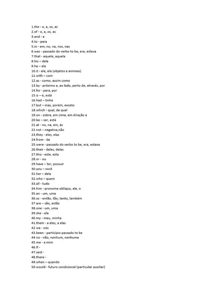100 Palavras Mais Usadas Em Ingles | PDF