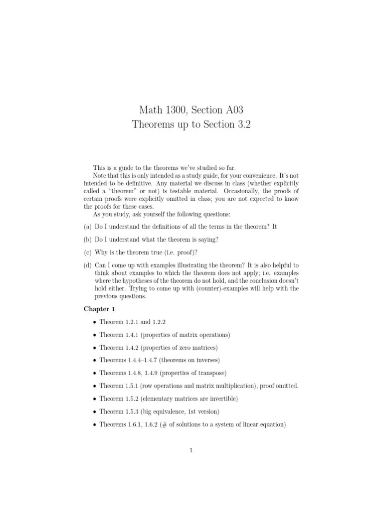 Vector Geometry & Linear Algebra Theorem-list | PDF | Matrix ...