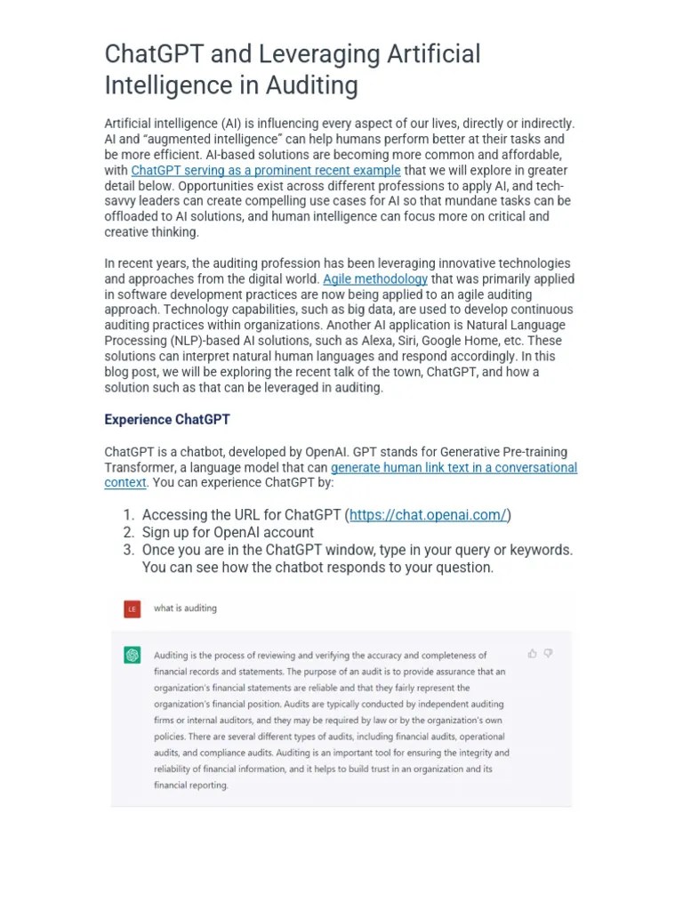 ChatGPT And Leveraging AI In Auditing | PDF | Artificial Intelligence ...