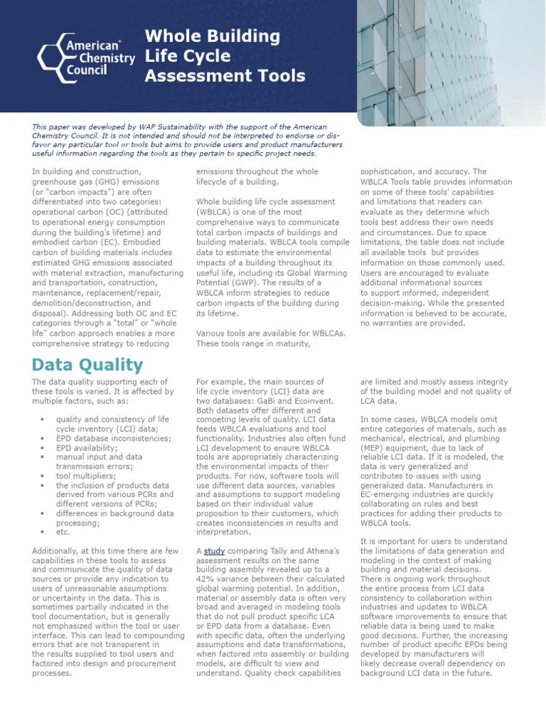 Whole Building Life Cycle Assessment Tools | PDF | Life Cycle ...