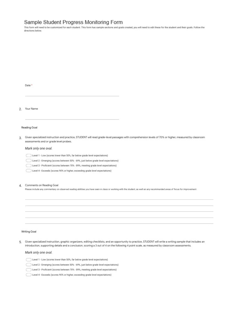 Student Progress Monitoring Blank | PDF | Reading Comprehension ...