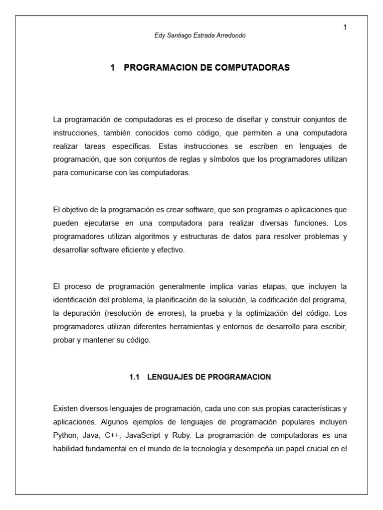 Programacion De Computadoras Edy Santiago Estrada | PDF | Lenguaje De ...