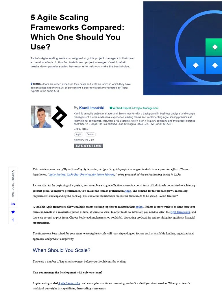 5 Agile Scaling Frameworks Compared - Toptal® | PDF | Scrum (Software ...