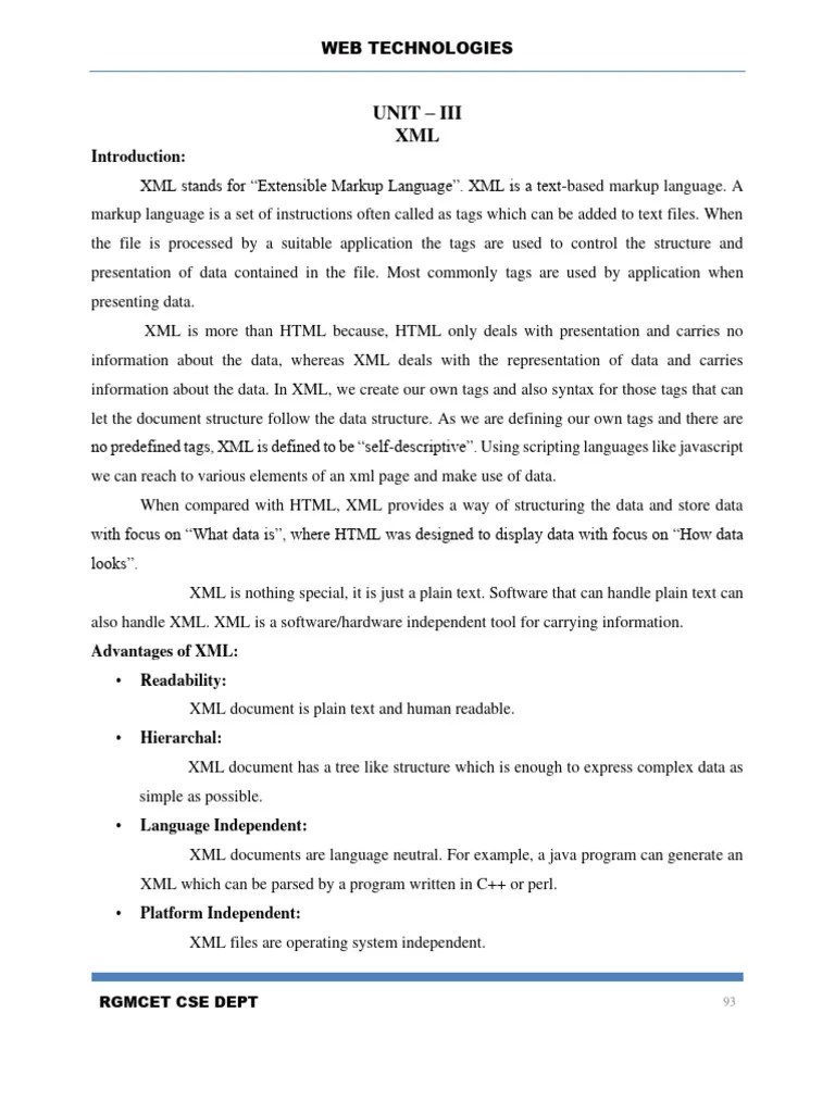 Web Technologies Notes Unit 3 | PDF | Xml | Xml Schema