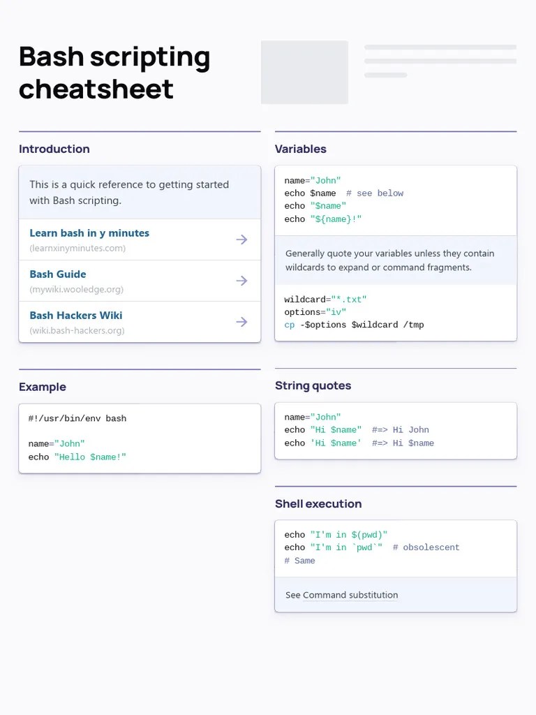 Bash Scripting Cheatsheet | Download Free PDF | Unix | Computing