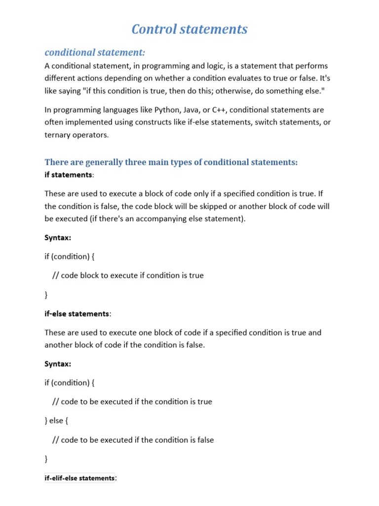 CONDITIONAL STATEMENT | PDF | Computer Science | Computer Programming