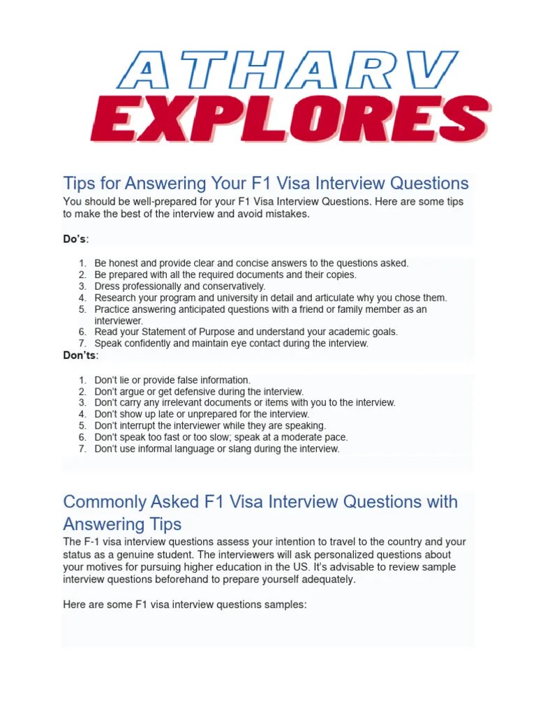 Tips For Answering Your F1 Visa Interview Questions | Download Free PDF ...