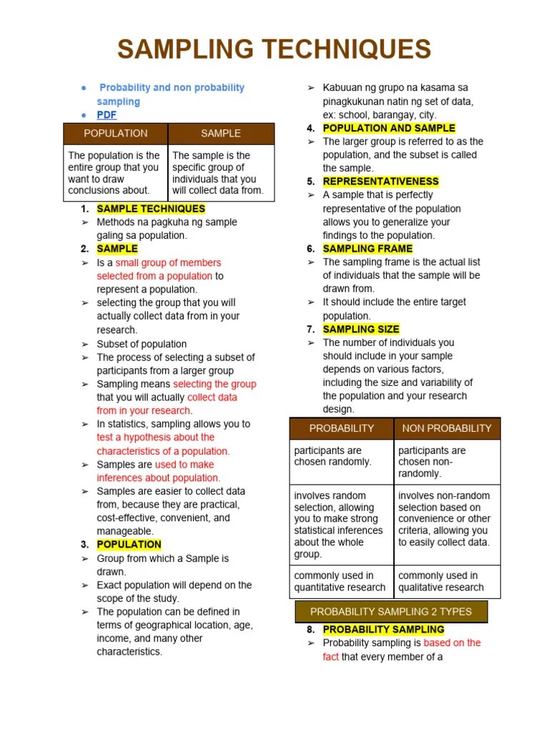 Sampling And Sampling Techniques | PDF | Sampling (Statistics) | Evidence