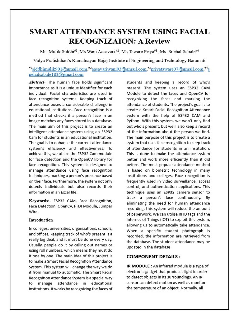 Smart Attendance System Using Facial Recognition Review Paper | PDF ...