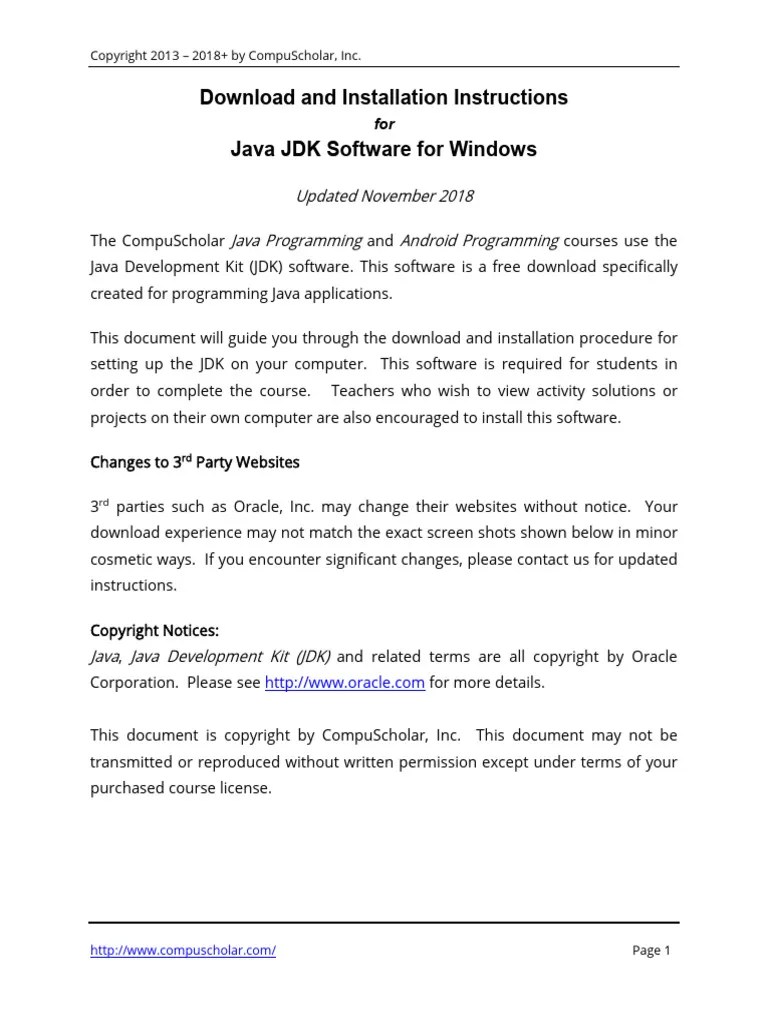 Java JDK Install Instructions Windows | Download Free PDF | Java ...