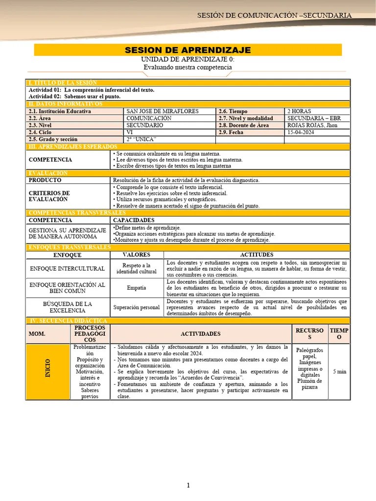 2° Sesion Actv O - Comunicación 2024 | PDF | Evaluación | Aprendizaje