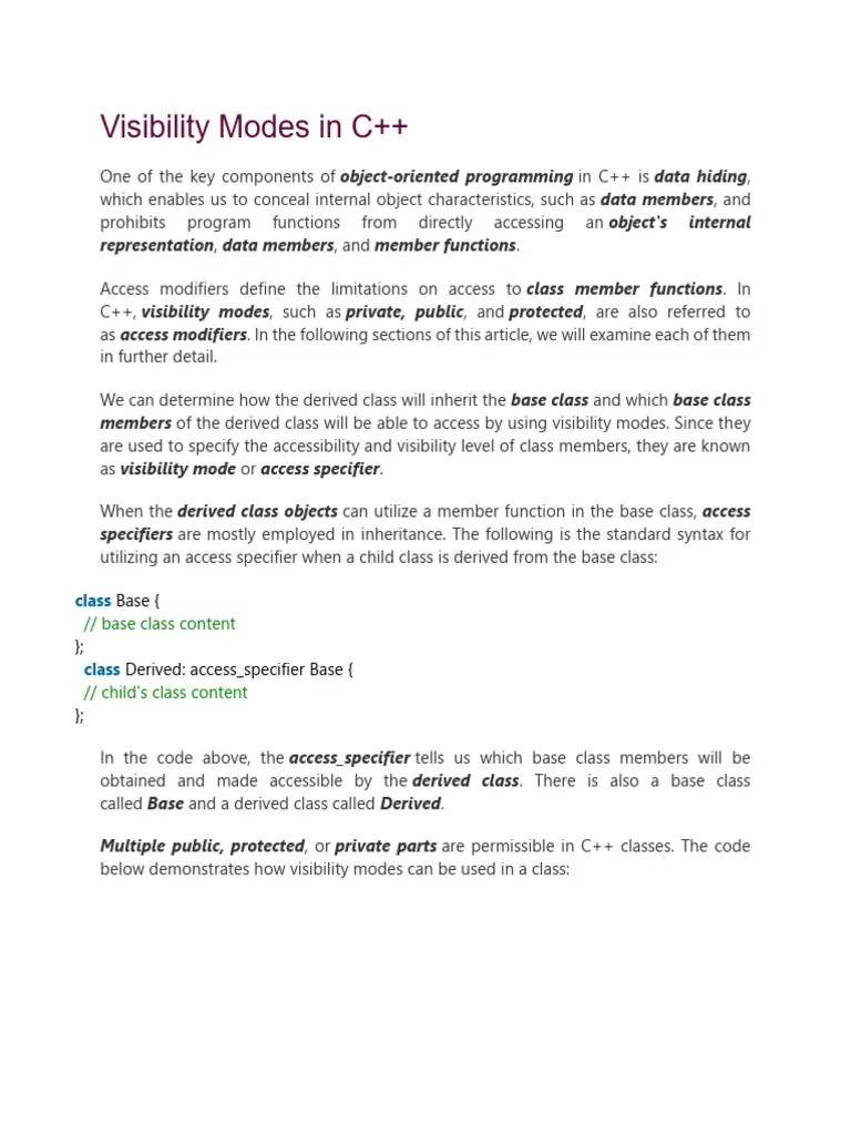 Visibility Modes And Virtual Function | PDF | Class (Computer ...