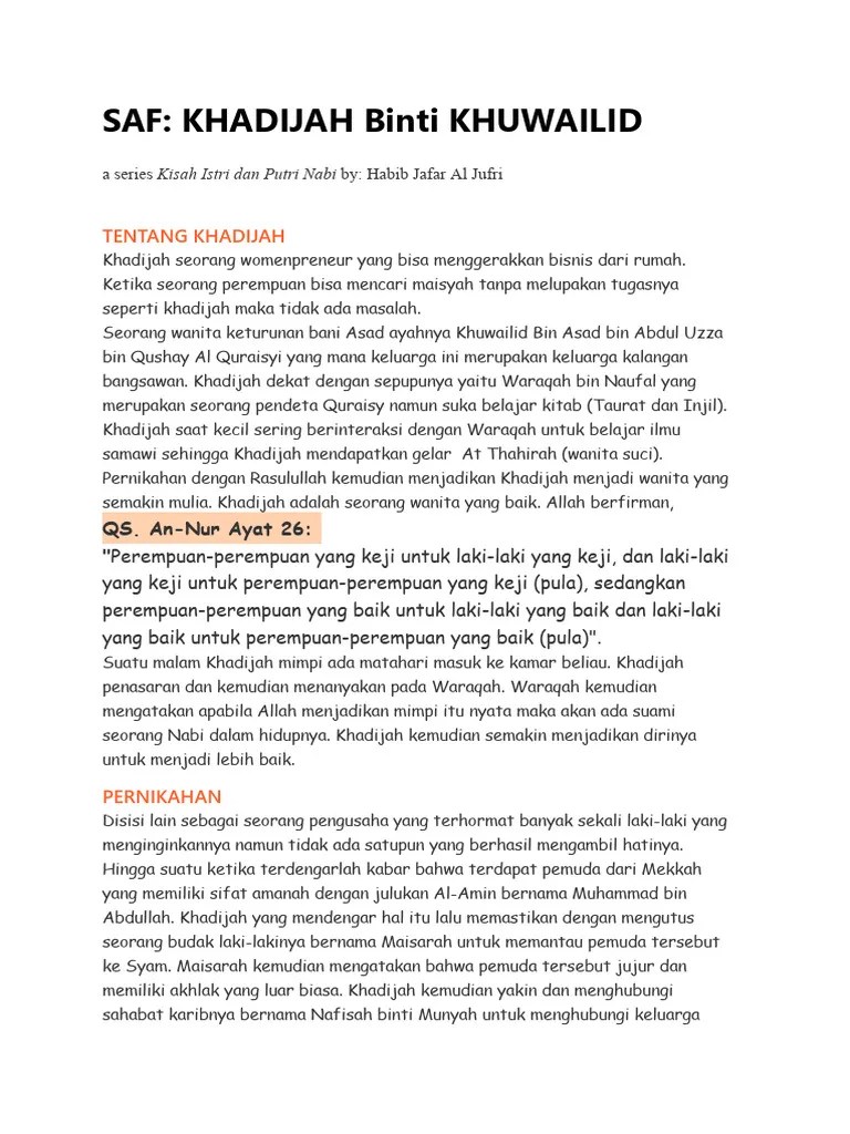 SAF KISAH KHADIJAH Binti KHUWAILID | PDF