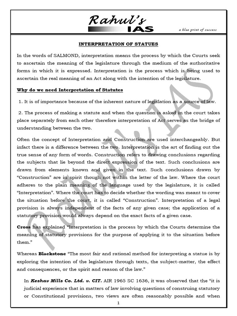 Interpretation Of Statutes | Download Free PDF | Statutory ...