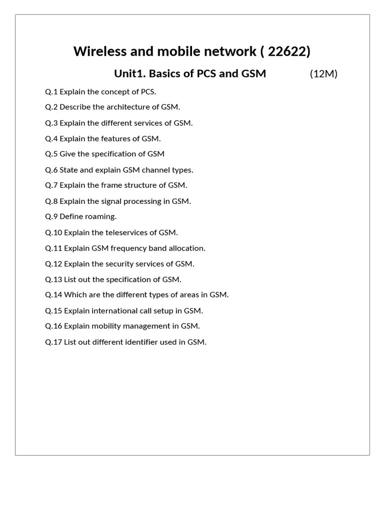 Subject Wireless And Mobile Network Unitwise Question Bank | PDF ...