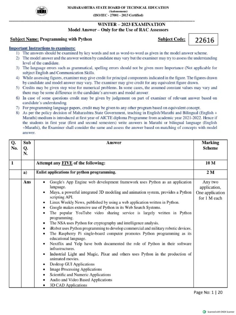 Winter-23 Python Model Answer | PDF