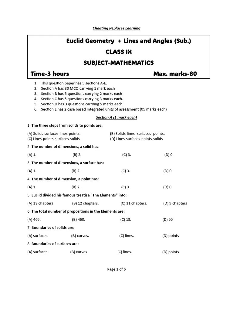 Euclid Geometry + Lines And Angles | PDF | Triangle | Line (Geometry)
