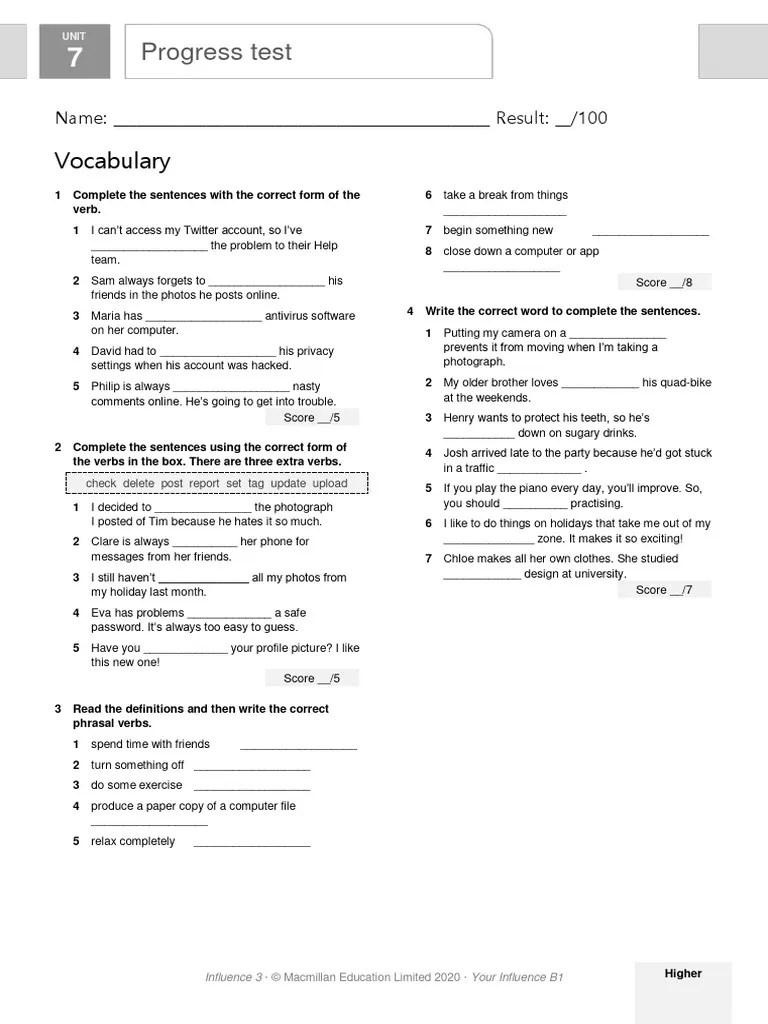L3 B1 U7 Test Higher | PDF | Smartphone | Telephone