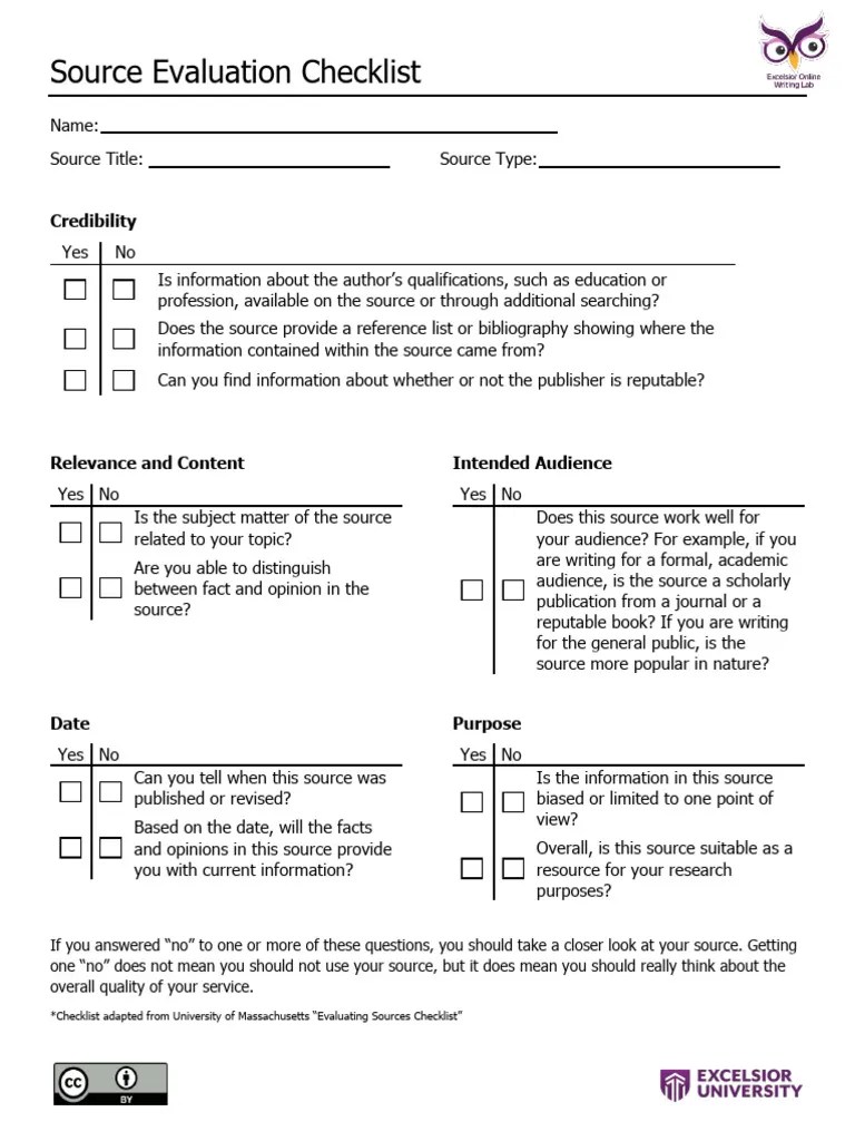 Source Evaluation Checklist | PDF | Communication | Cognition