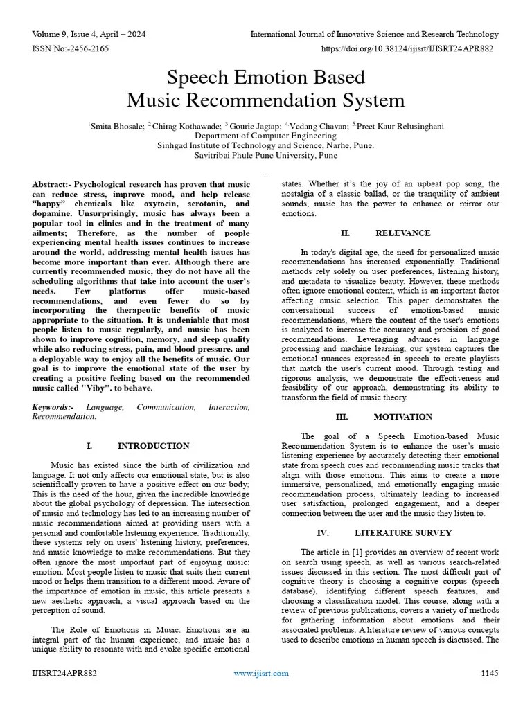 Speech Emotion Based Music Recommendation System | PDF | Deep Learning | Speech Recognition