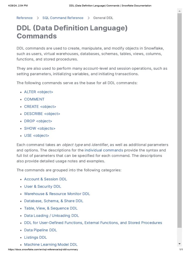 Snowflake DDL Commands Guide | PDF | Computers