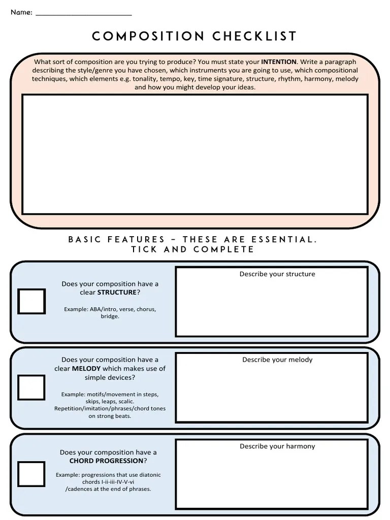 Composition Checklist GCSE Music-1 | PDF | Chord (Music) | Musical Compositions