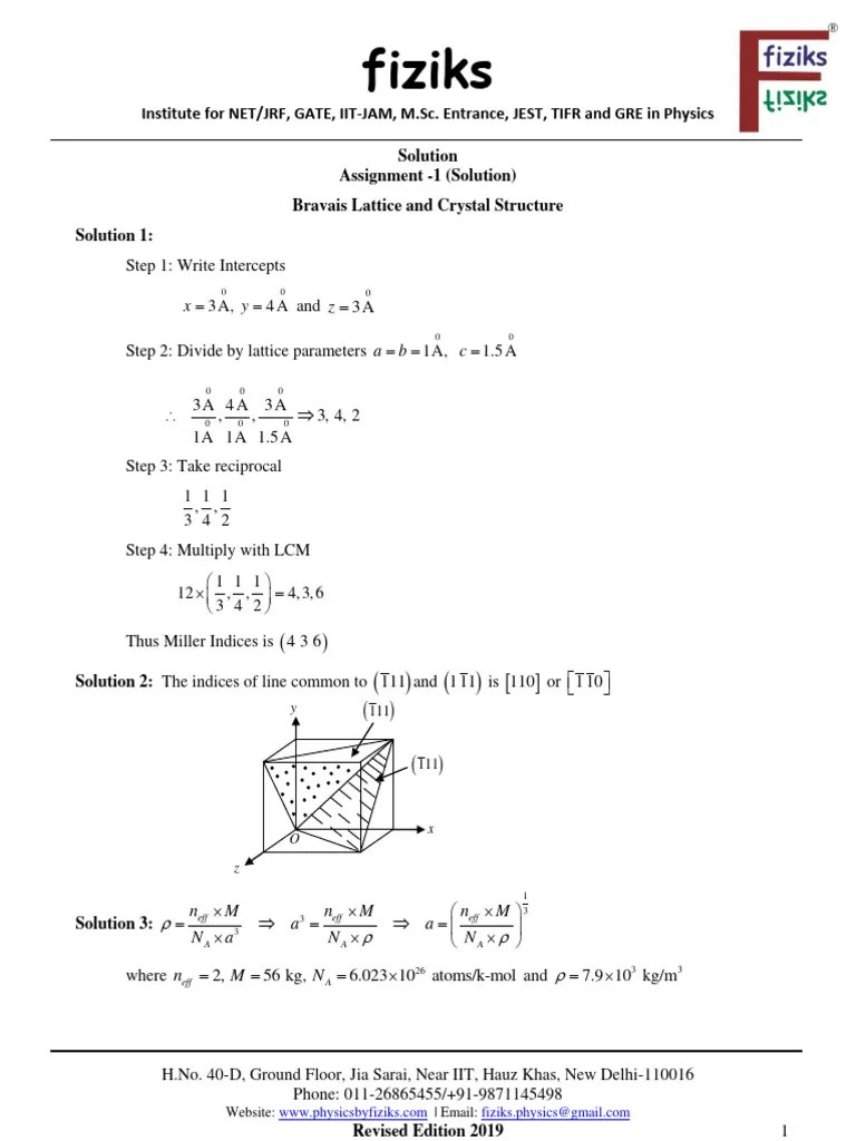 Assignment-1 - Solution - Bravais Lattice And Crystal Structure | PDF | Physical Sciences ...