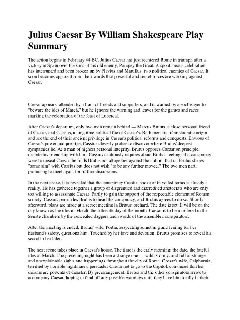 Julius Caesar By William Shakespeare Play Summary | PDF | Marcus Junius Brutus The Younger ...