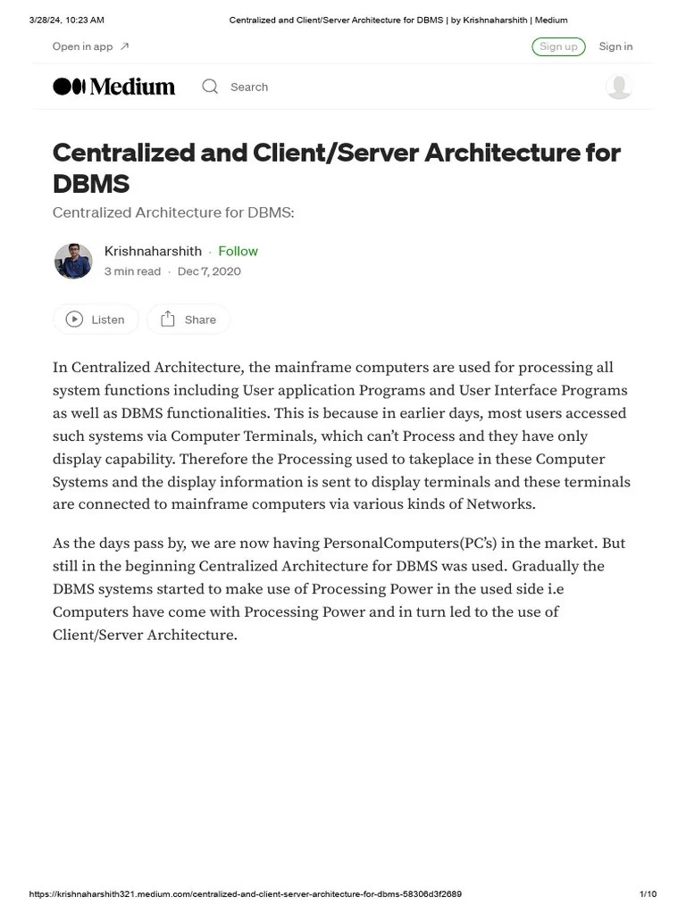 Centralized And Client - Server Architecture For DBMS - By ...