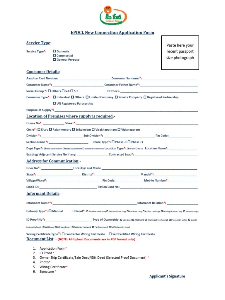 EPDCL New Connection Application Form | PDF