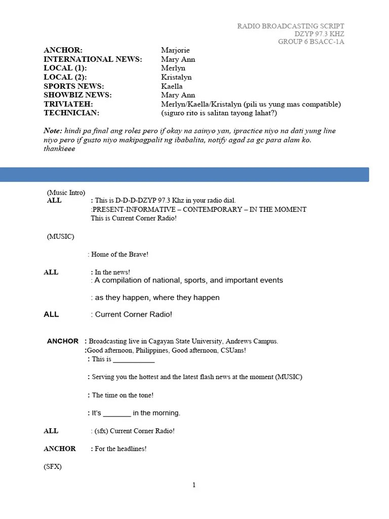 Radio Broadcasting Script | PDF