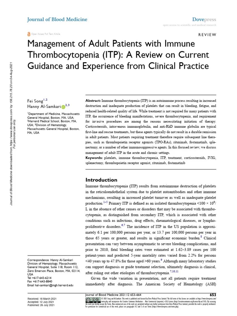 ITP Management Of Adult Patients With Immune Thrombocytopenia ITP | PDF | Immunology | Clinical ...