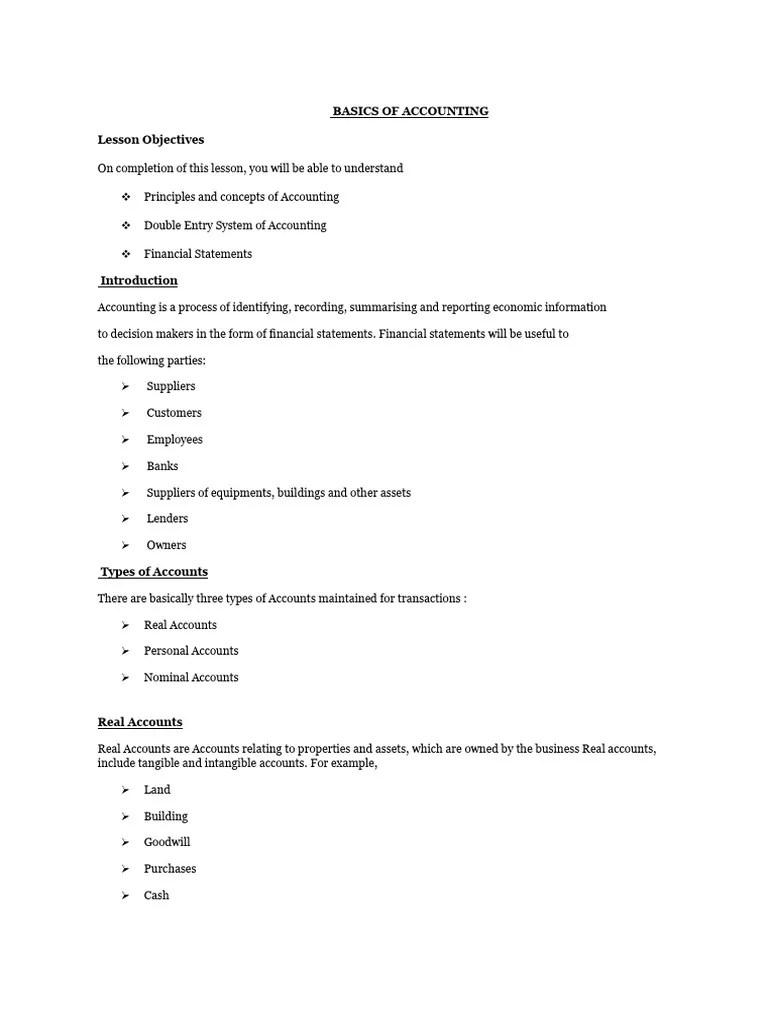 Basics Of Accounting | PDF | Debits And Credits | Income Statement
