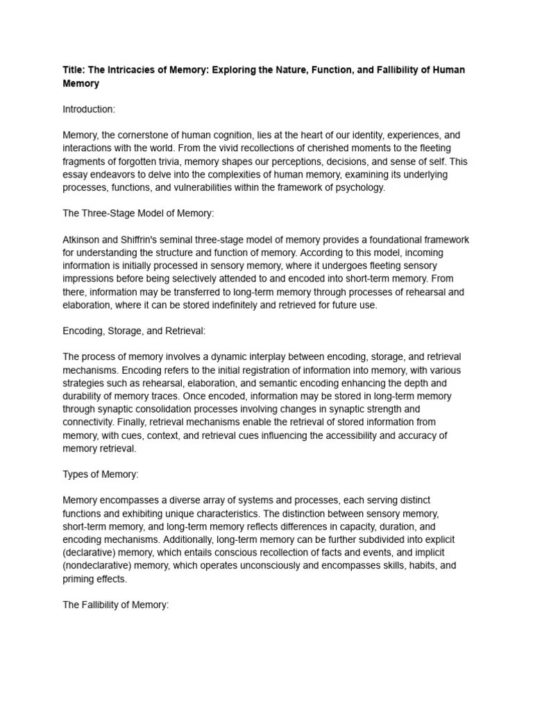 Memory - Paper 1 (Psychology) | Download Free PDF | Memory | Recall ...