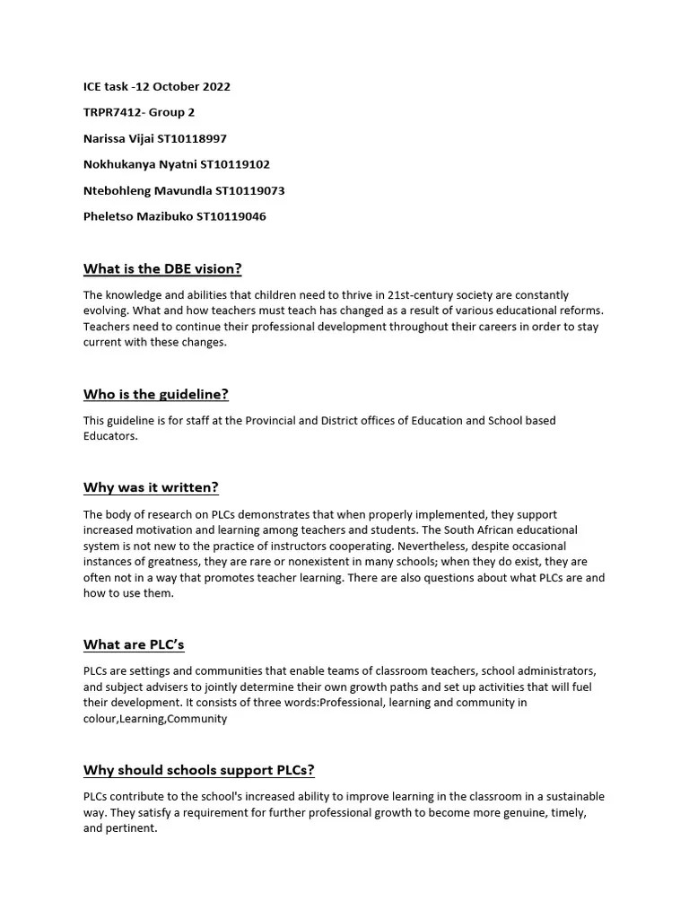 Ice Task 12 OCTOBER | PDF | Teachers | Learning