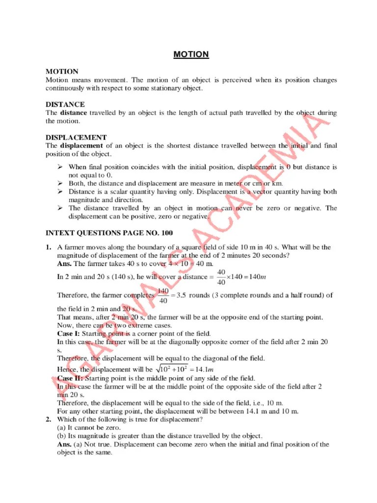 Class 9 Physics Motion Notes With Qna | PDF