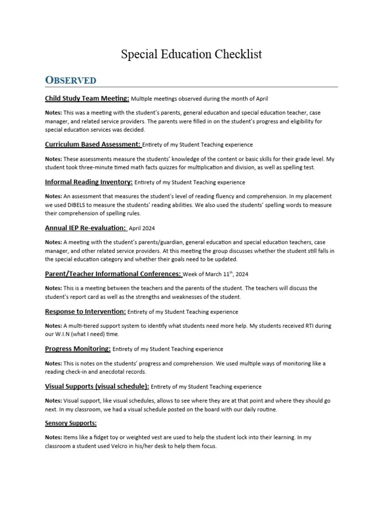 Special Education Checklist | Download Free PDF | Special Education ...