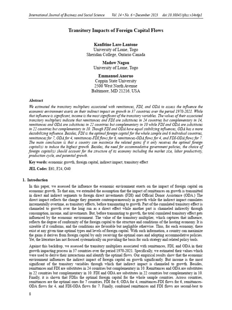 Transitory Impacts Of Foreign Capital Flows | PDF | Gross Domestic Product | Remittance