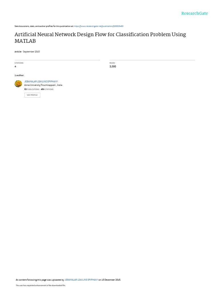 Artificial Neural Network Design Flow For Classification Problem Using ...
