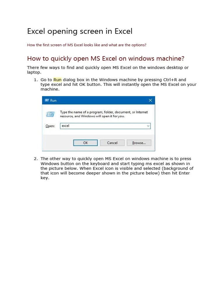 Excel Opening Screen In Excel | PDF | Microsoft Excel | Computer File