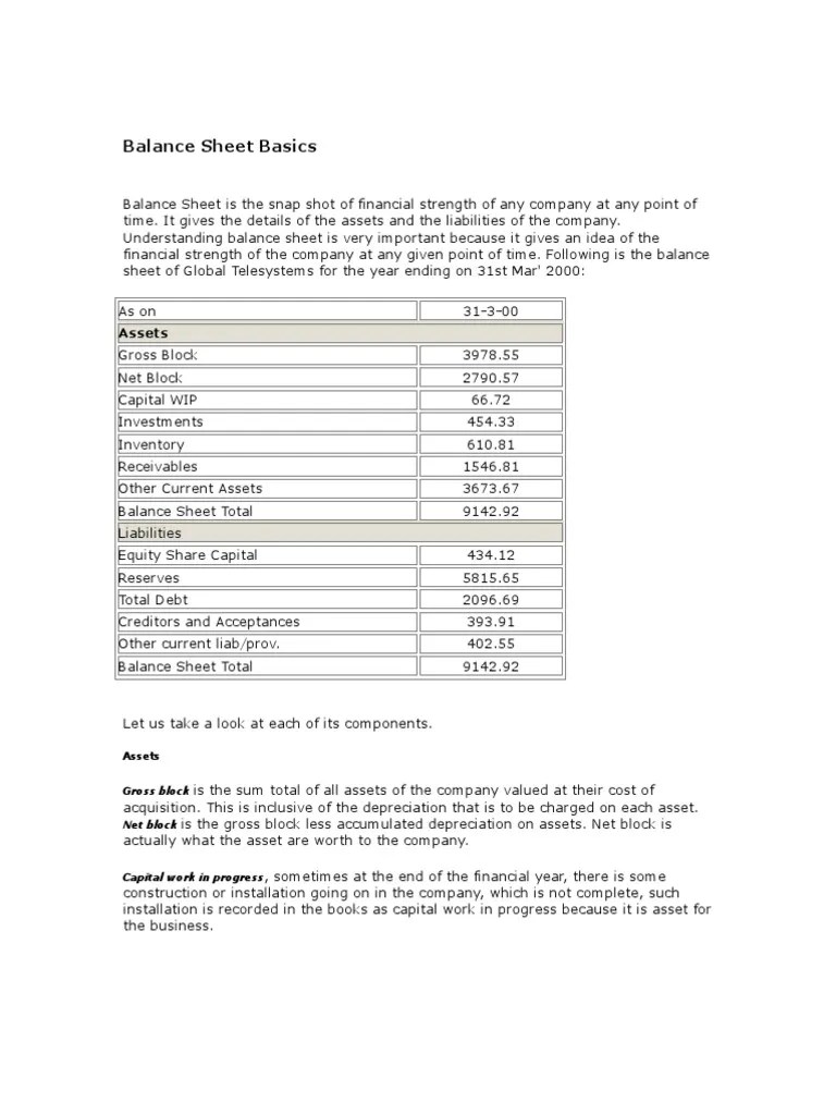 Balance Sheet Basics | PDF | Book Value | Expense