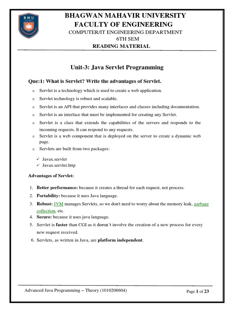 UNIT-3-Java Servlet Programming-AJP-6TH-SEM-SUMMER-2024 | PDF | Http ...