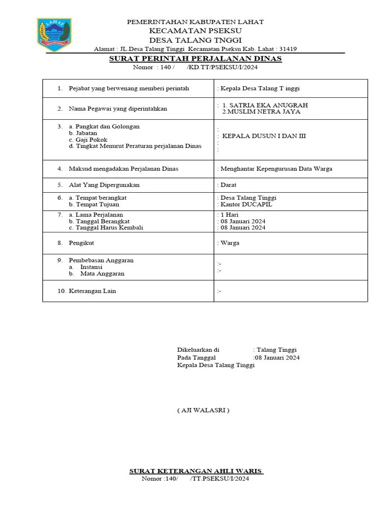 Surat Perintah Perjalanan Dinas | PDF