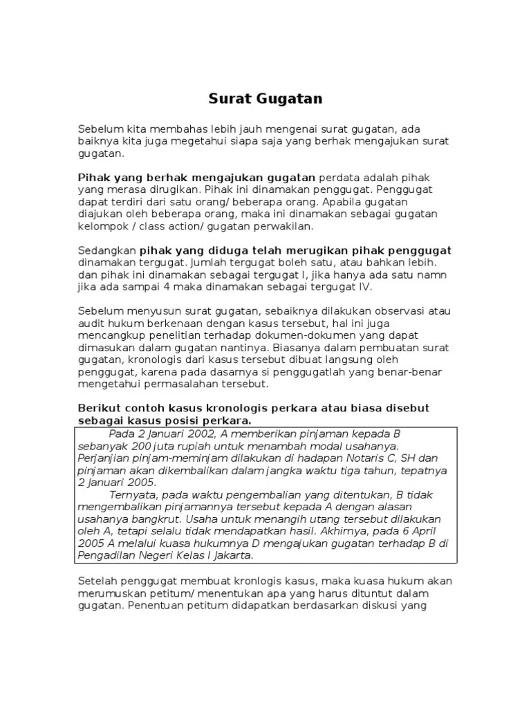 Surat pernyataan tidak menuntut ganti rugi. Surat Gugatan
