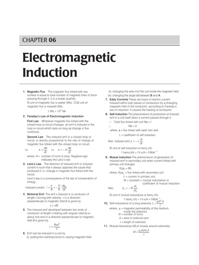 Electromagnetic Induction Class 12 Short Notes | PDF | Electromagnetic ...