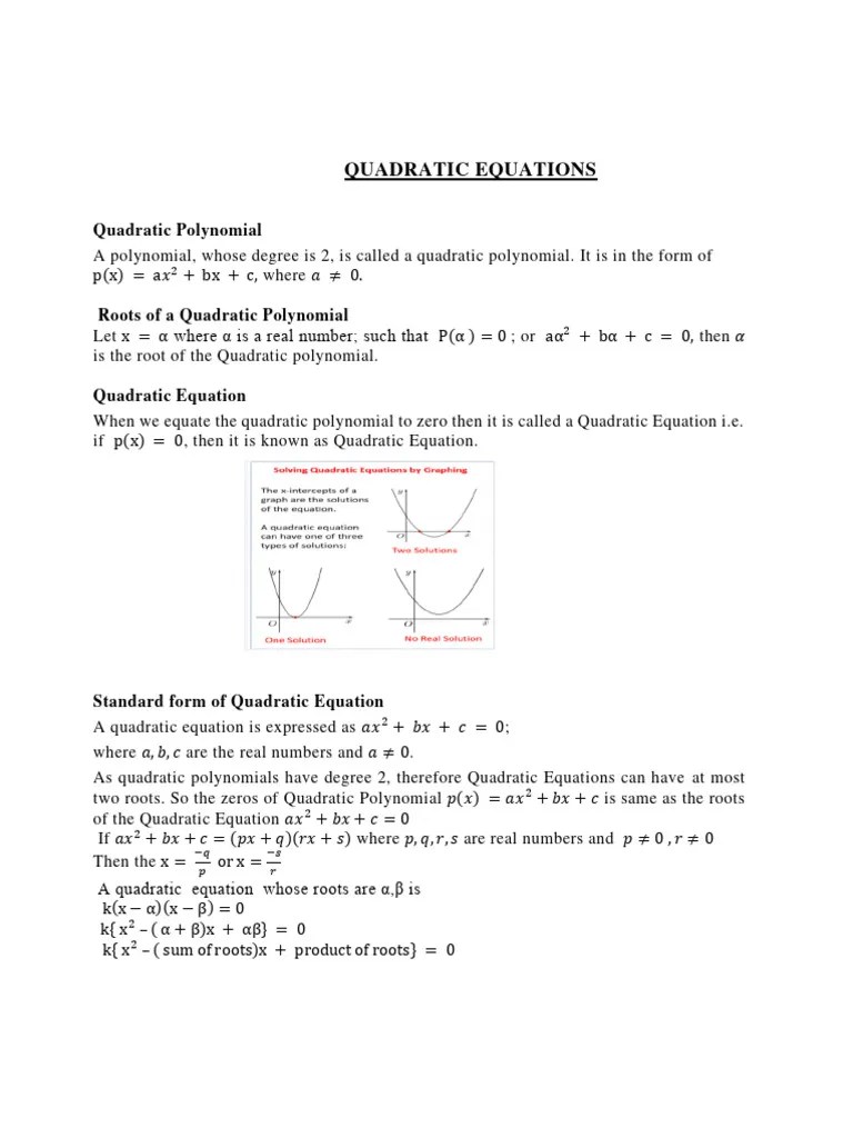 Quadratic Equation Study Material | PDF | Quadratic Equation | Polynomial
