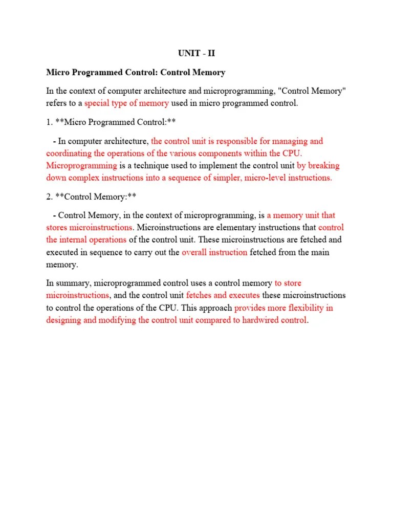 Unit - Ii Micro Programmed Control: Control Memory | PDF | Central ...