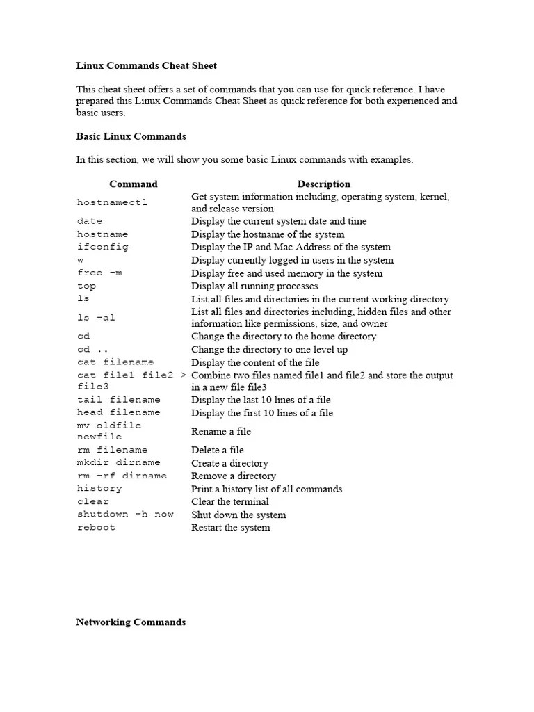 01 - Linux Commands Cheat Sheet | PDF | Zip (File Format) | Computer File