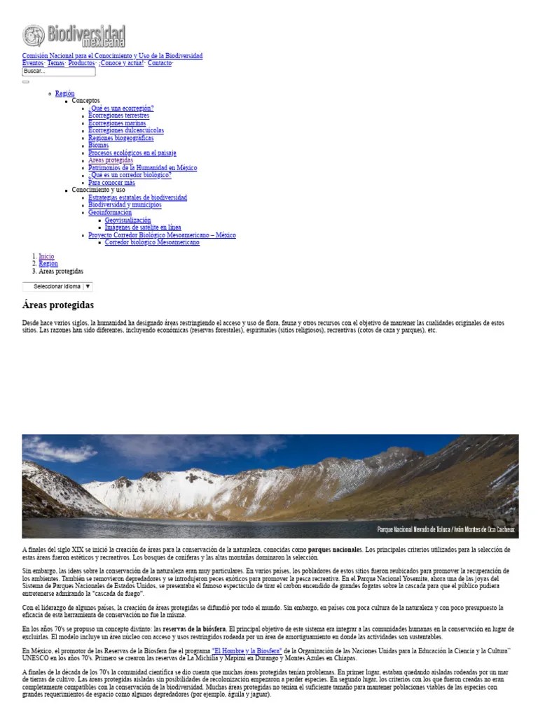 Áreas Protegidas - Biodiversidad Mexicana | PDF | Naturaleza | Ciencias ...